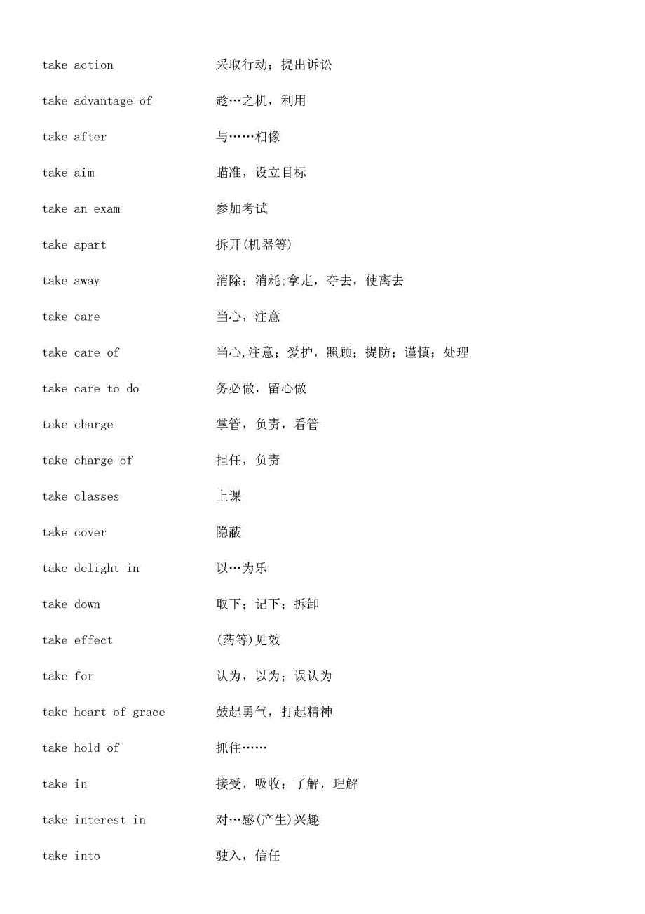 动词take词组(114个,最新整理,最全最有用)_第2页