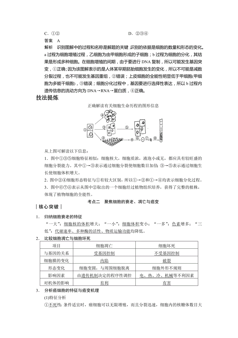 2014届高三人教版生物一轮复习教学案：4.13细胞的分化、衰老、凋亡及癌变_第4页