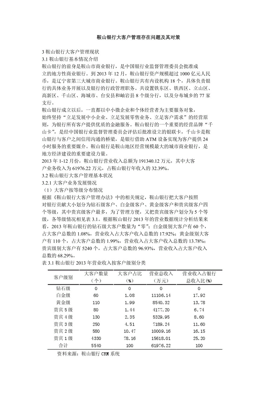 鞍山银行大客户管理存在问题及其对策_第1页