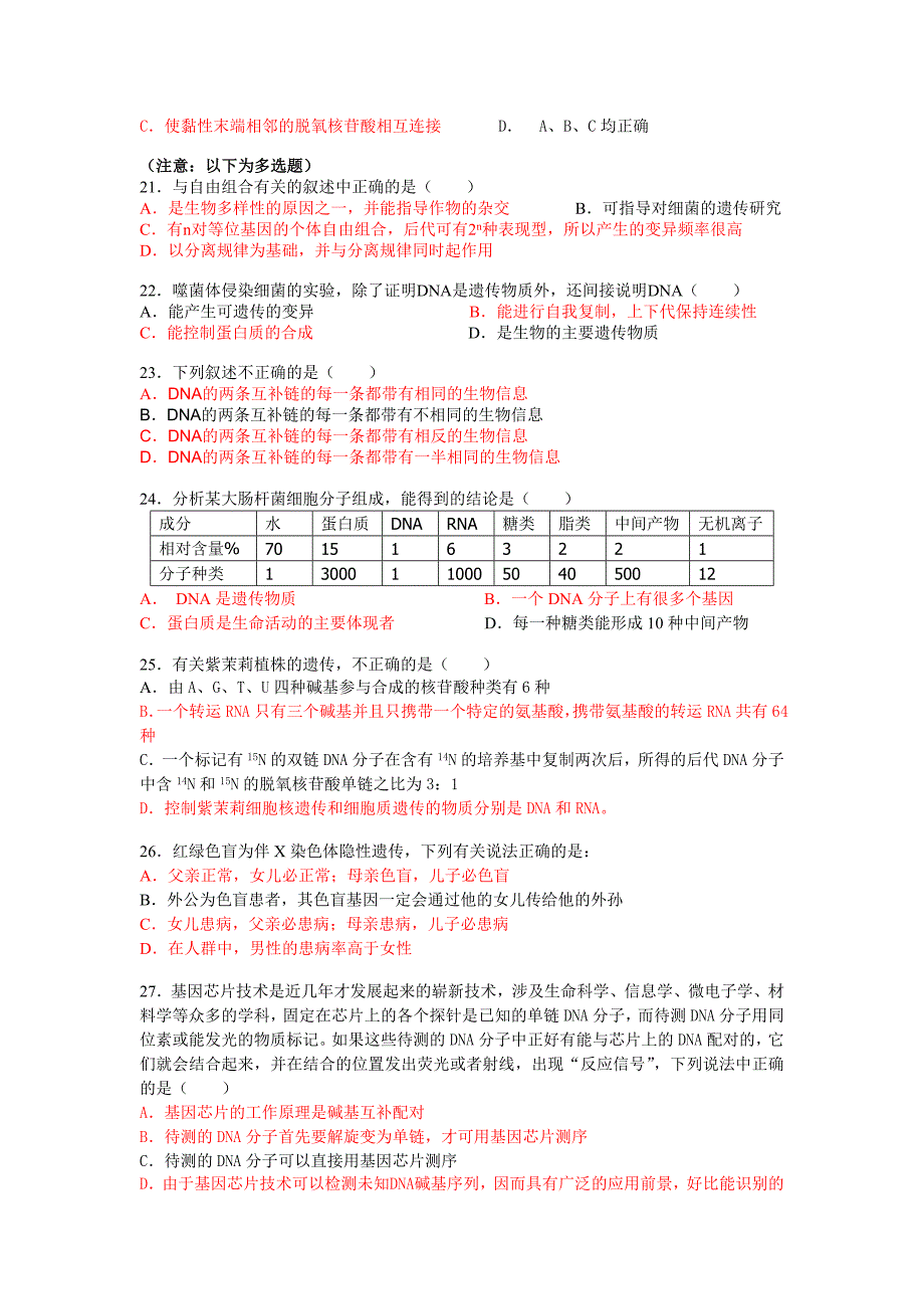 2013高二生物同步测试：第8章《遗传与变异》章综合（沪科版第三册）_第3页