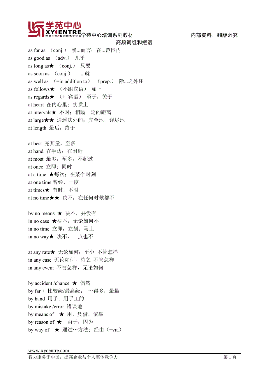 同等学力英语高频词组和短语-中级班补充资料_第1页