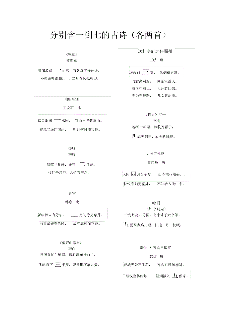 含数字一到七的古诗_第1页