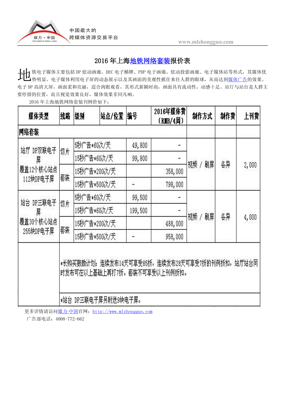 2016年上海地铁网络套装报价表_第1页