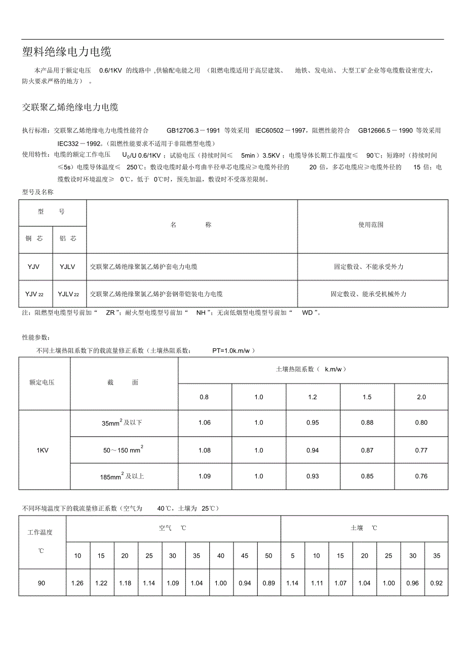 各种电线、电缆参数大全_第1页