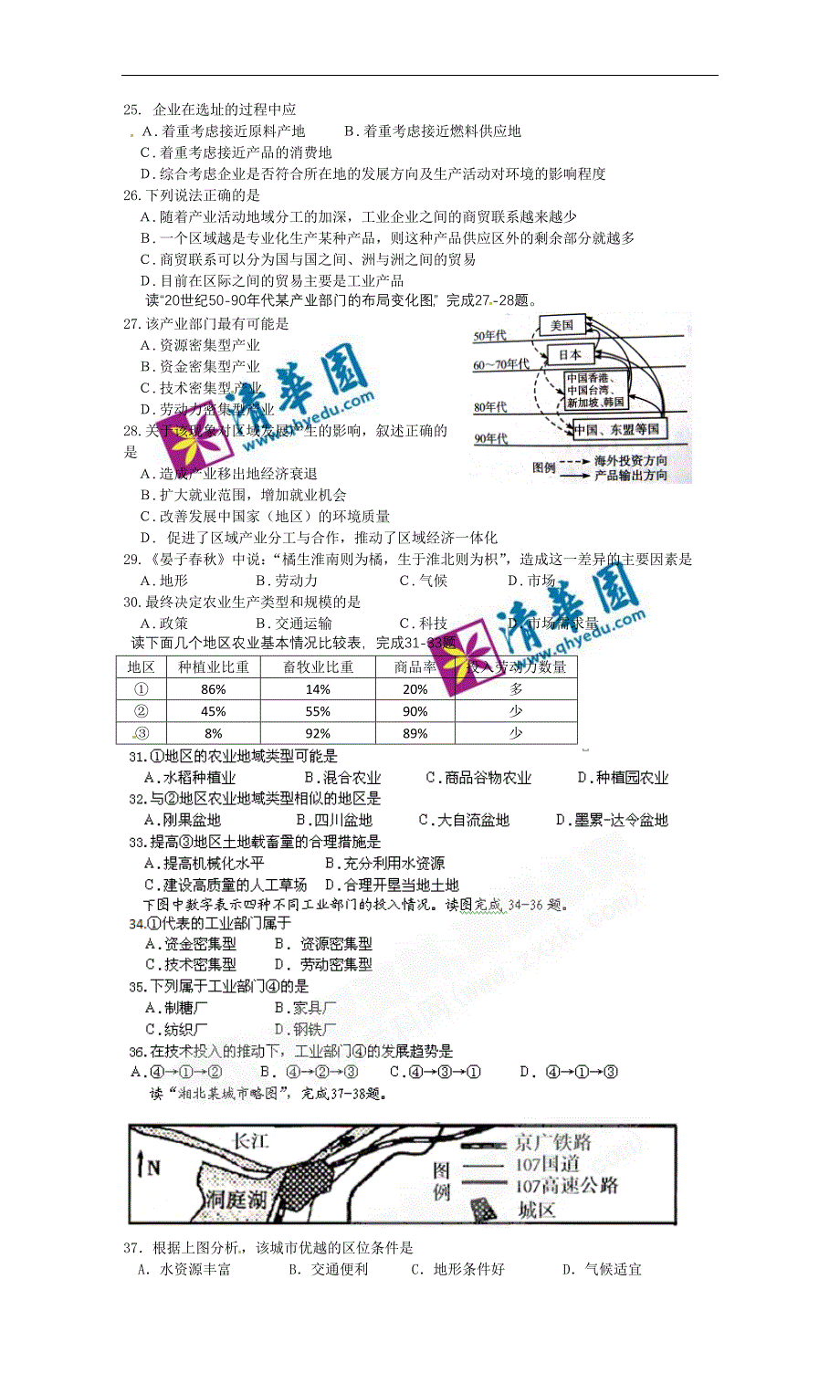 [名校联盟]河南省醒民高中2009-2010学年高一下学期期末考试地理试题_第3页