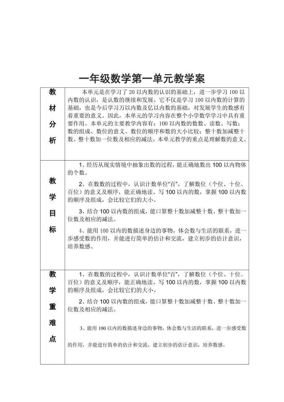 青岛版一年级数学下教案_第1页