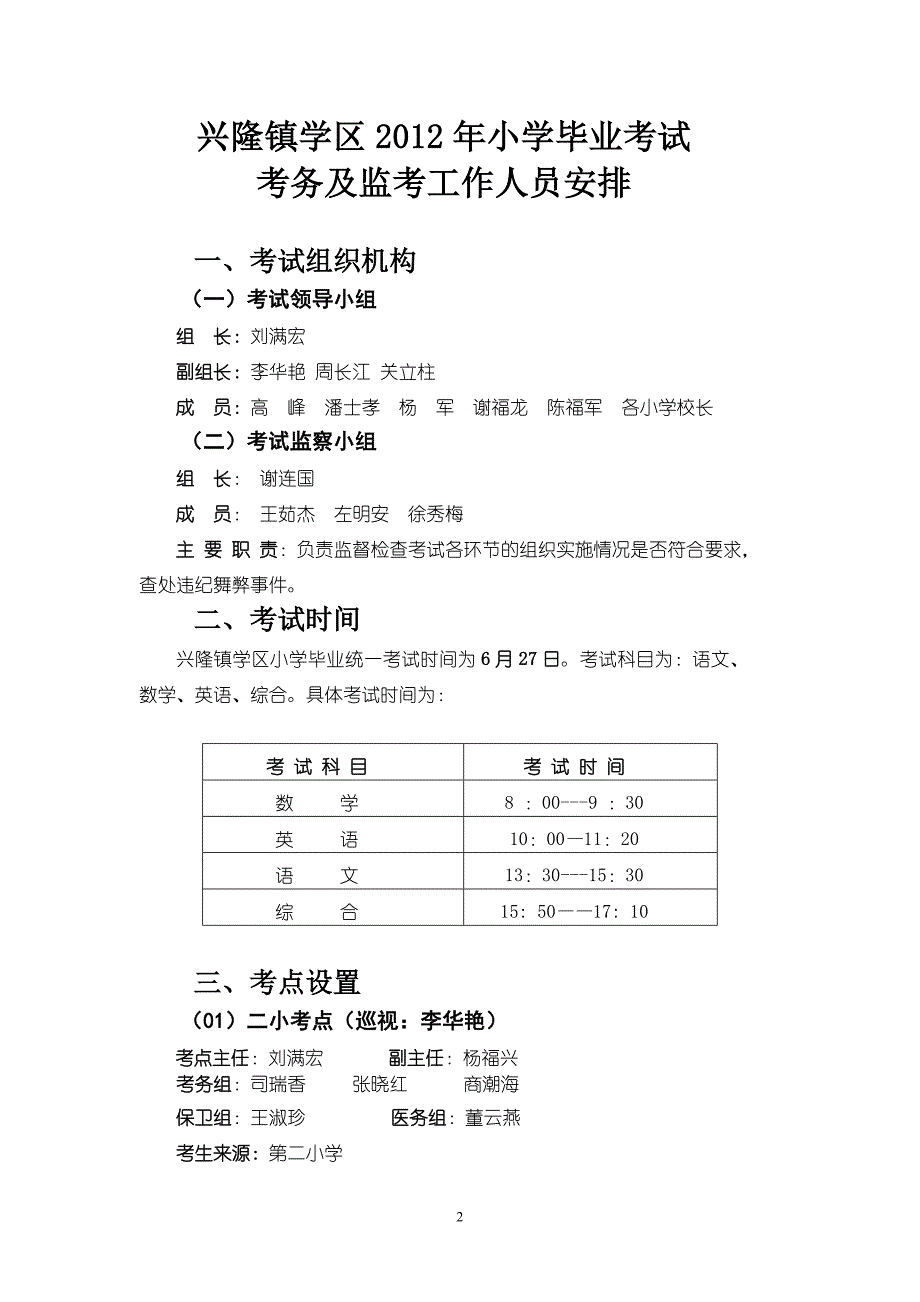 2012兴隆镇小学毕业考试考务手册_第2页