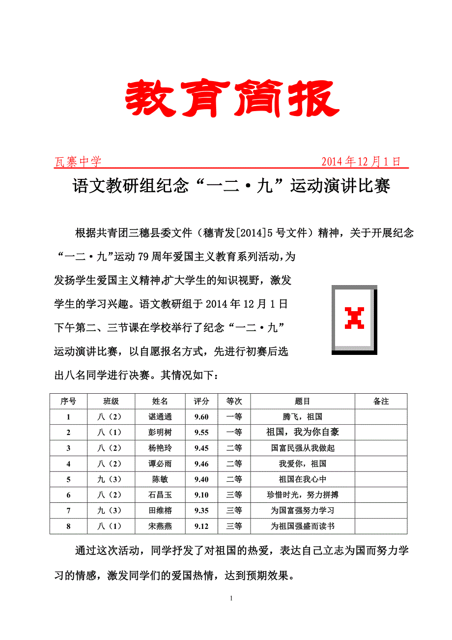12、2014年12月1日129演讲活动简报_第1页
