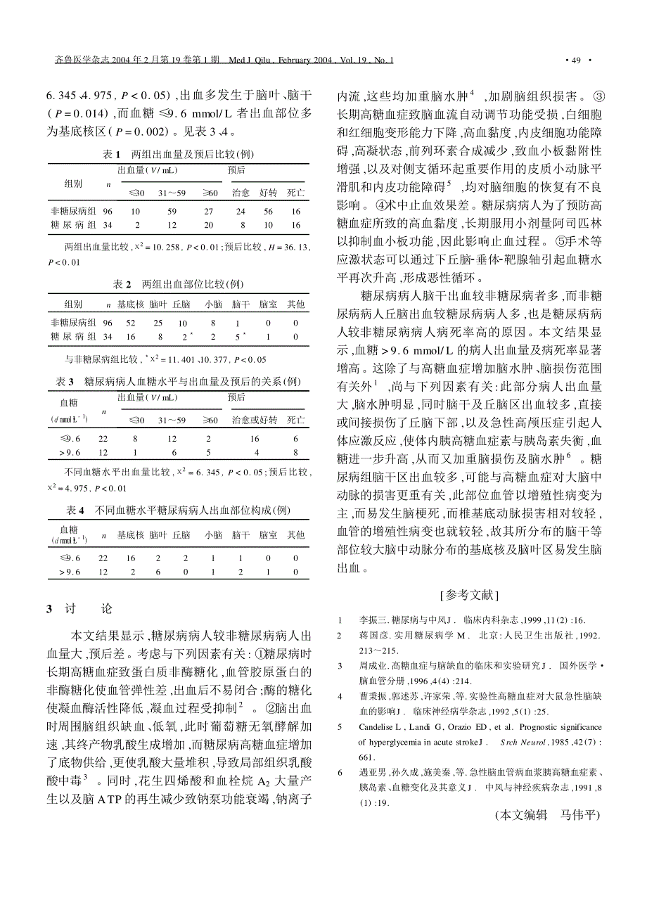 血糖水平对急性脑出血病人预后的影响_第2页