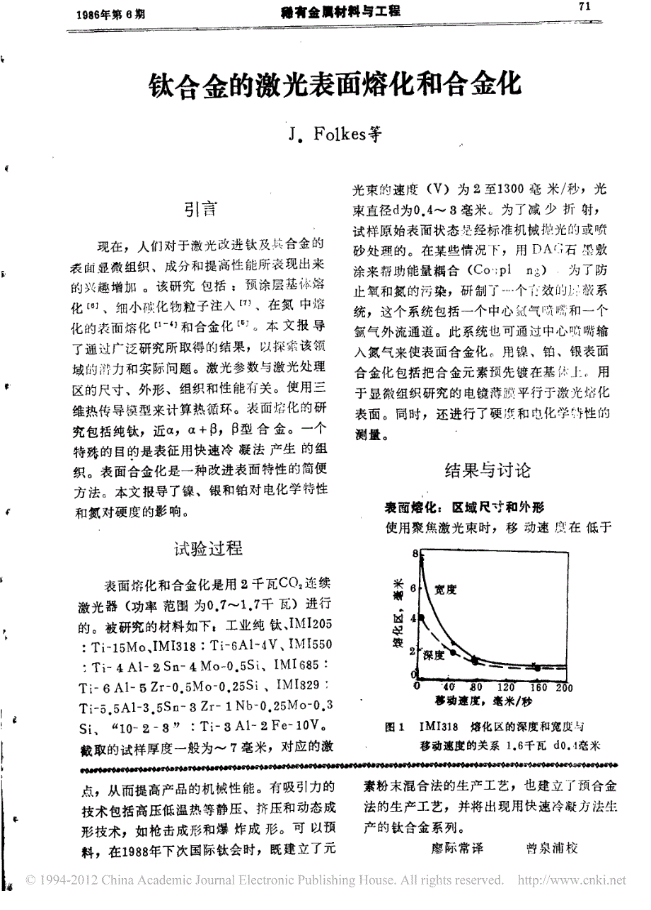 钛合金的激光表面熔化和合金化_第1页