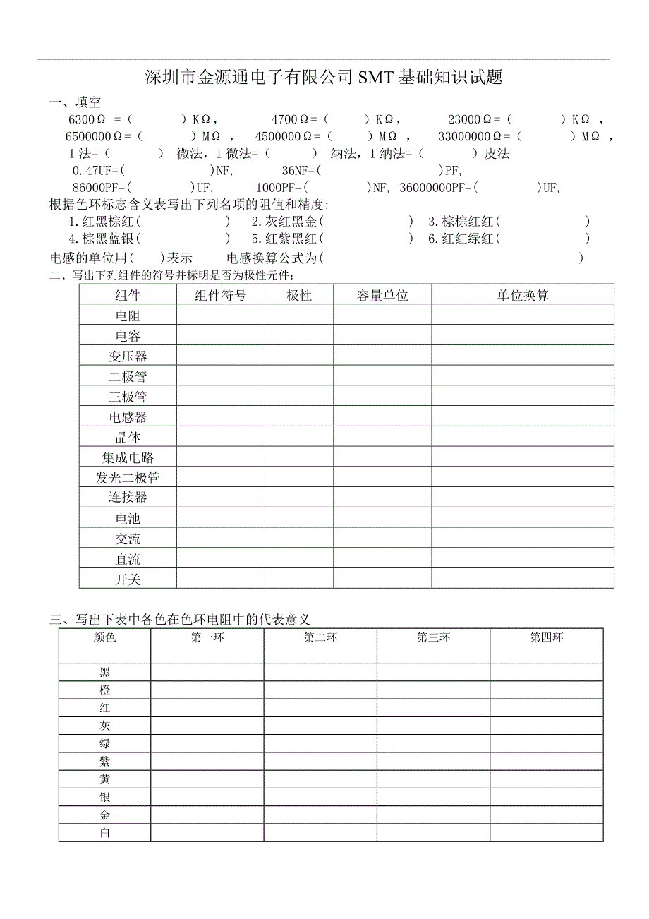 smt丝印基础知识试题_第1页