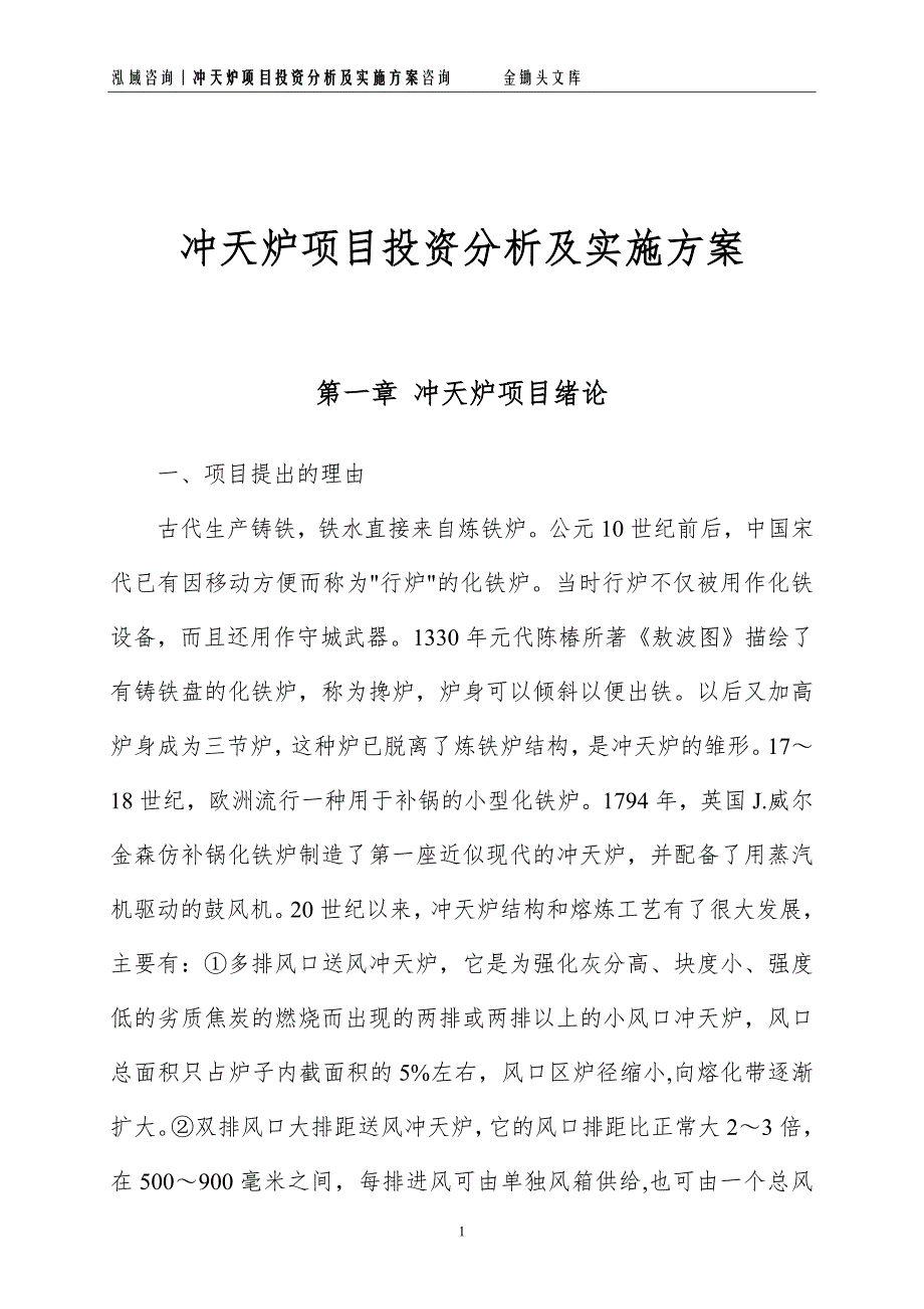 冲天炉项目投资分析及实施方案_第1页