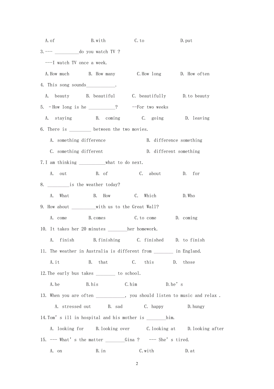 八年级英语月考试题（1-3单元）_第2页