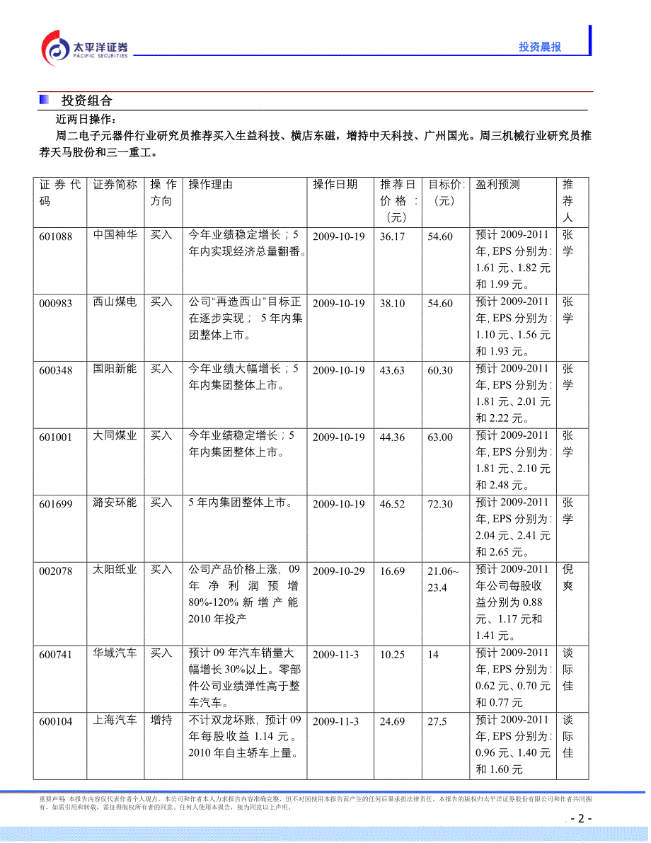 2009年11月18日第361期投资晨报太平洋证券研究院周雨王雨zhouyu_第2页