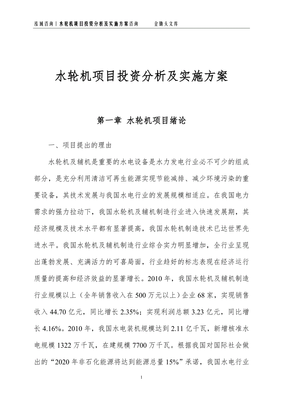 水轮机项目投资分析及实施方案_第1页