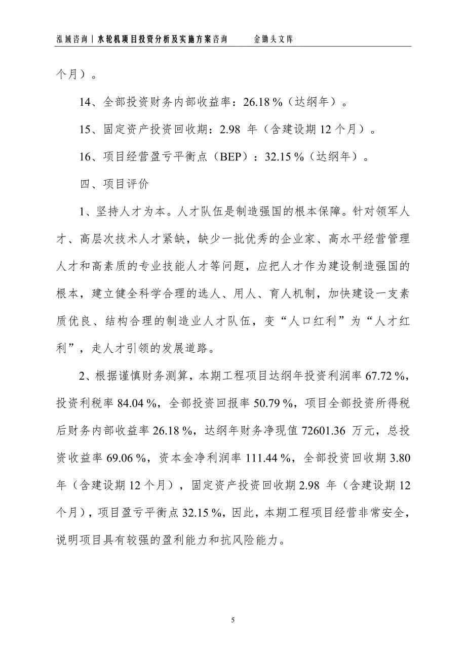 水轮机项目投资分析及实施方案_第5页