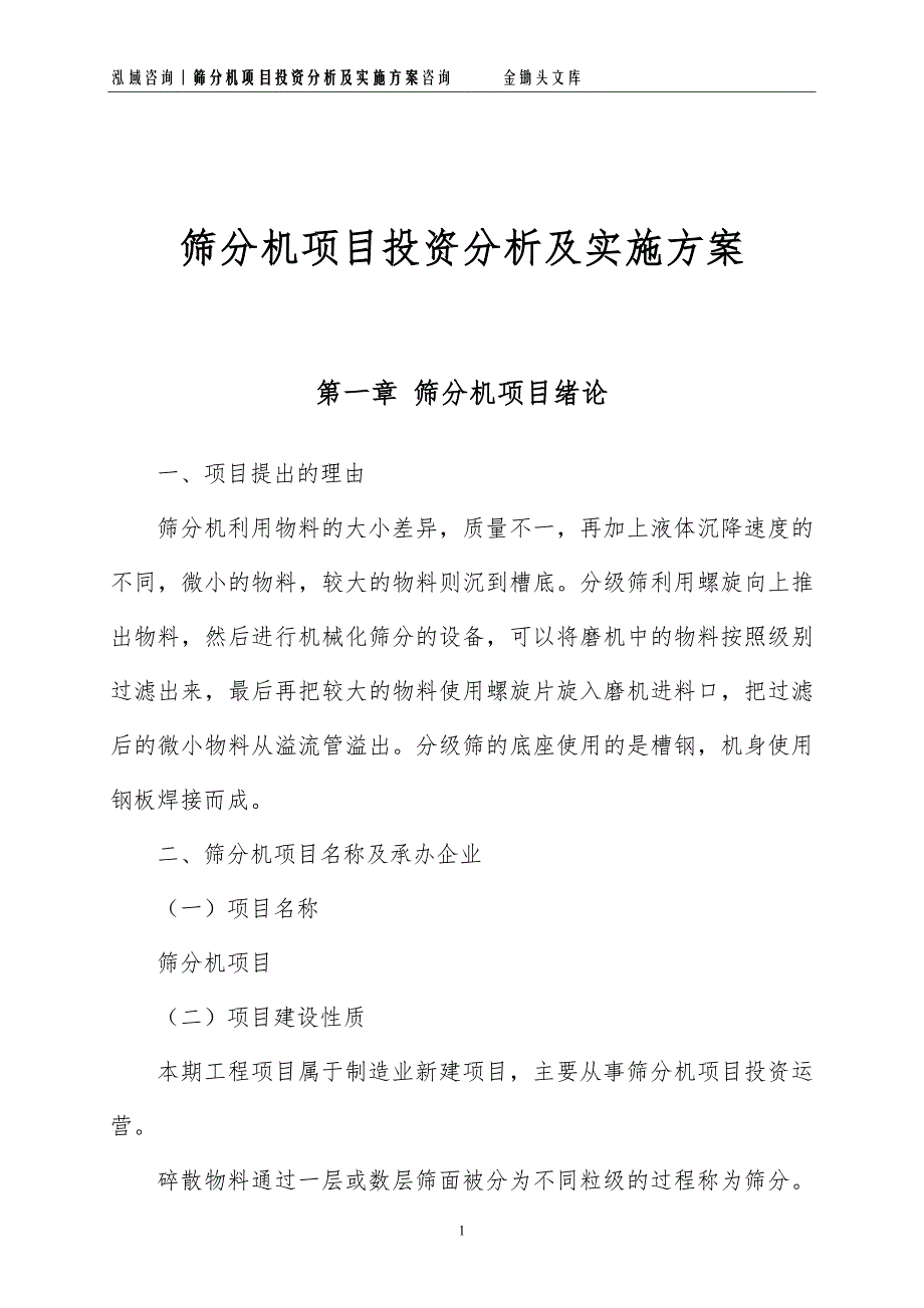 筛分机项目投资分析及实施方案_第1页