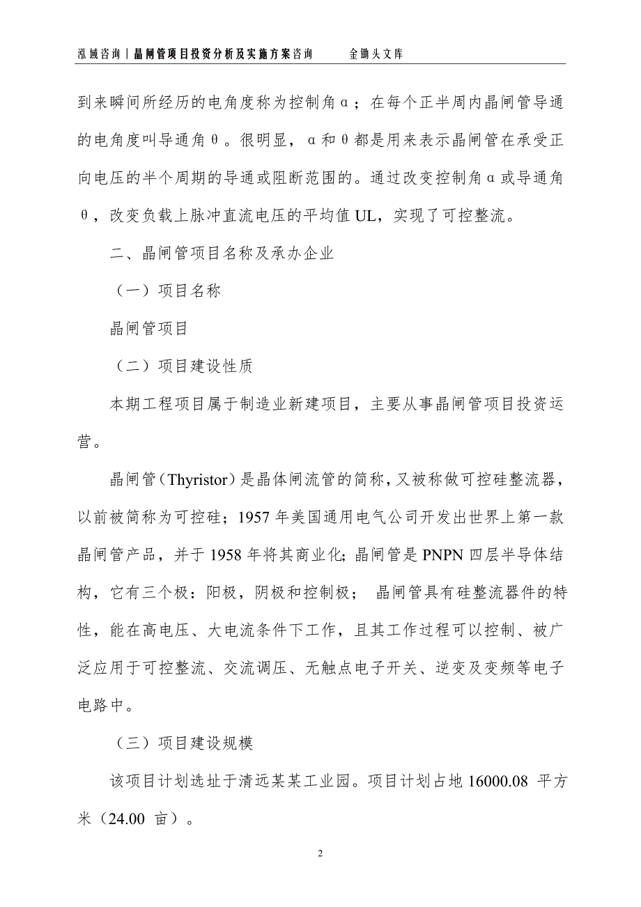 晶闸管项目投资分析及实施方案_第2页