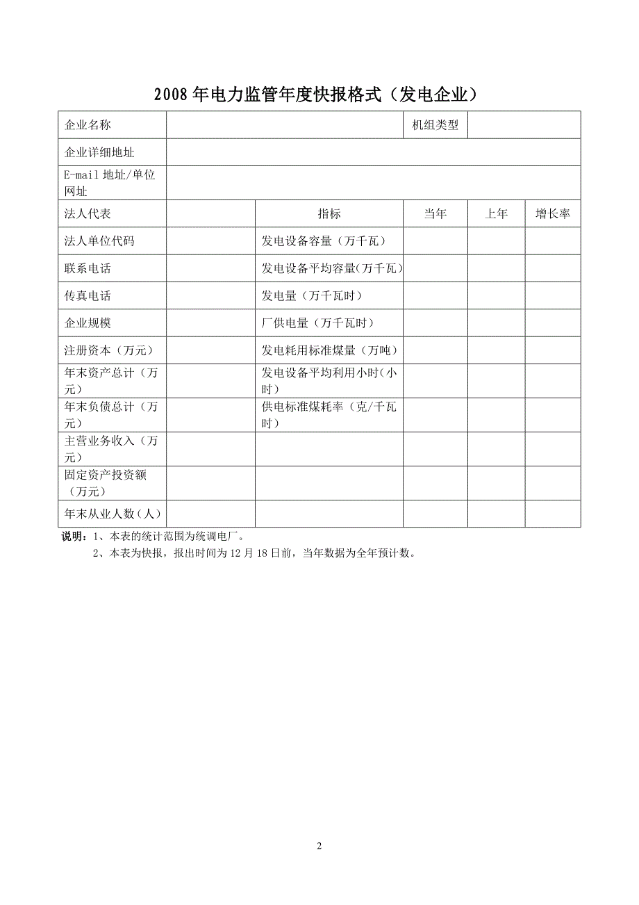 2008年电力监管年度快报格式(电网企业)_第2页