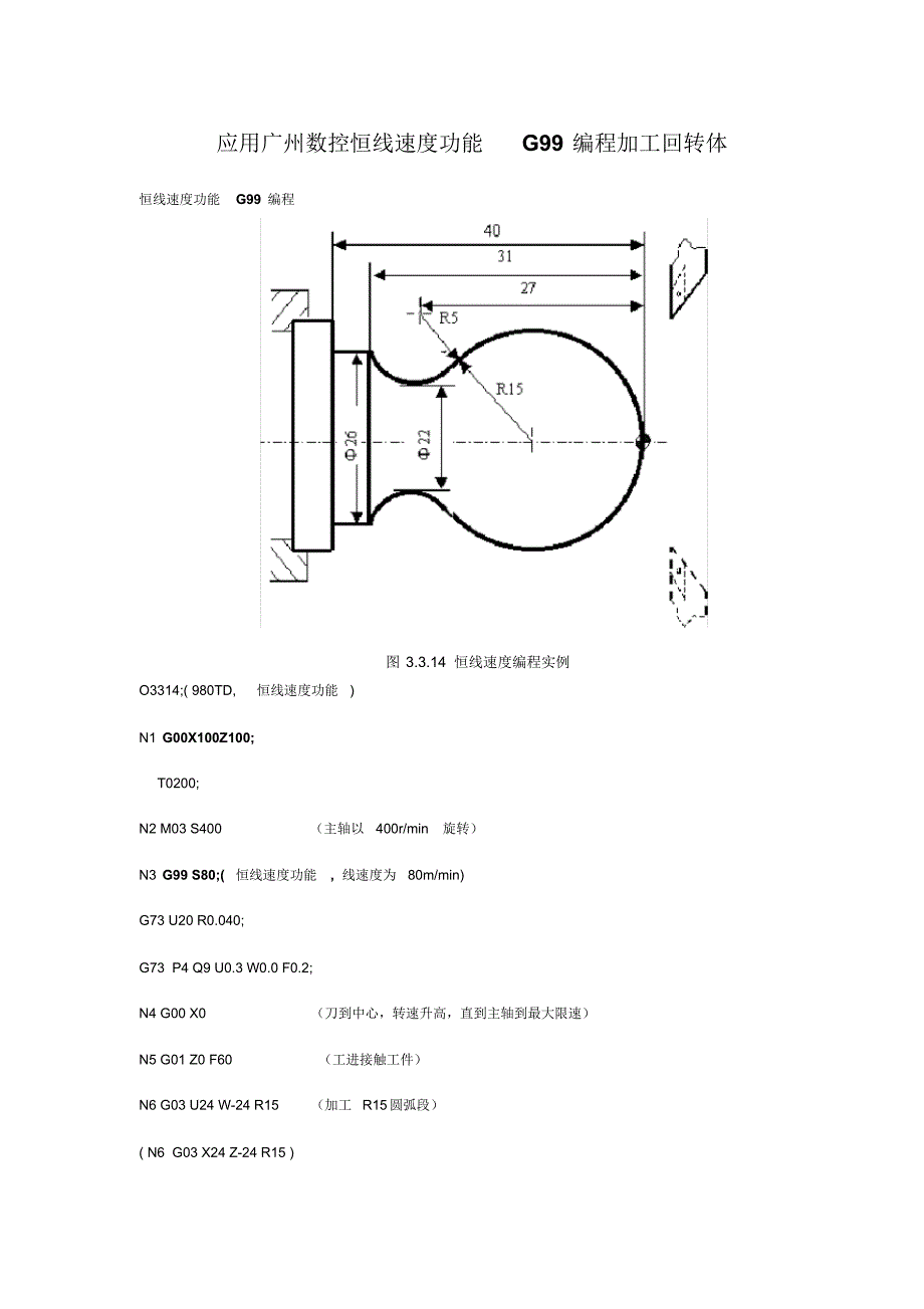 应用广州数控恒线速度功能G99编程加工回转体_第1页