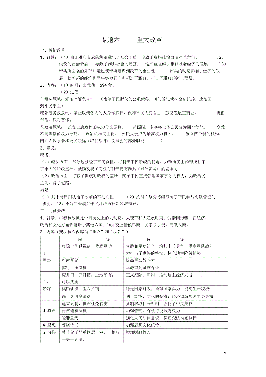 岳麓版选修一重大改革总结_第1页