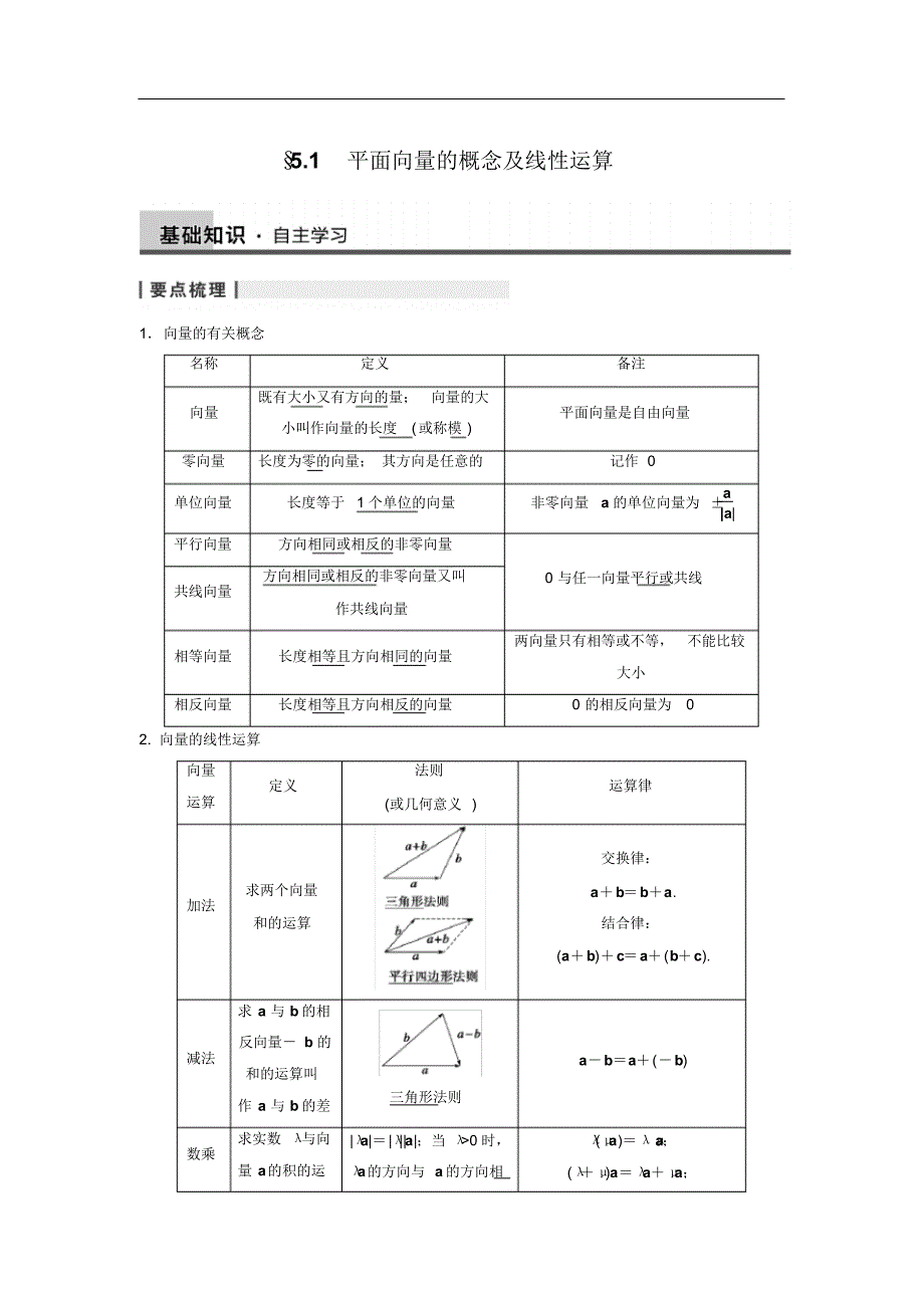 平面向量的概念及线性运算导学案_第1页