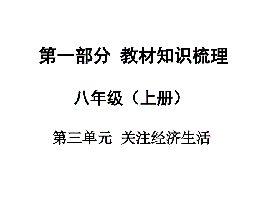 中考面对面2016中考思想品德（广西湘师版）总复习课件八年级（上册）第三单元_关注经济生活_第1页