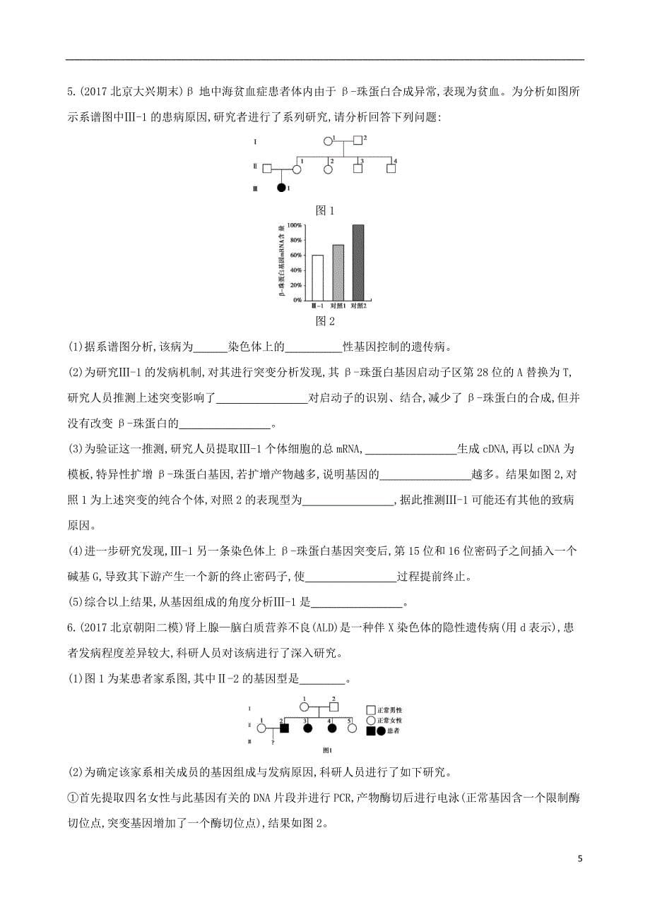 北京专用2019版高考生物一轮复习第5单元遗传的基本规律第17讲人类遗传病夯基提能作业本_第5页