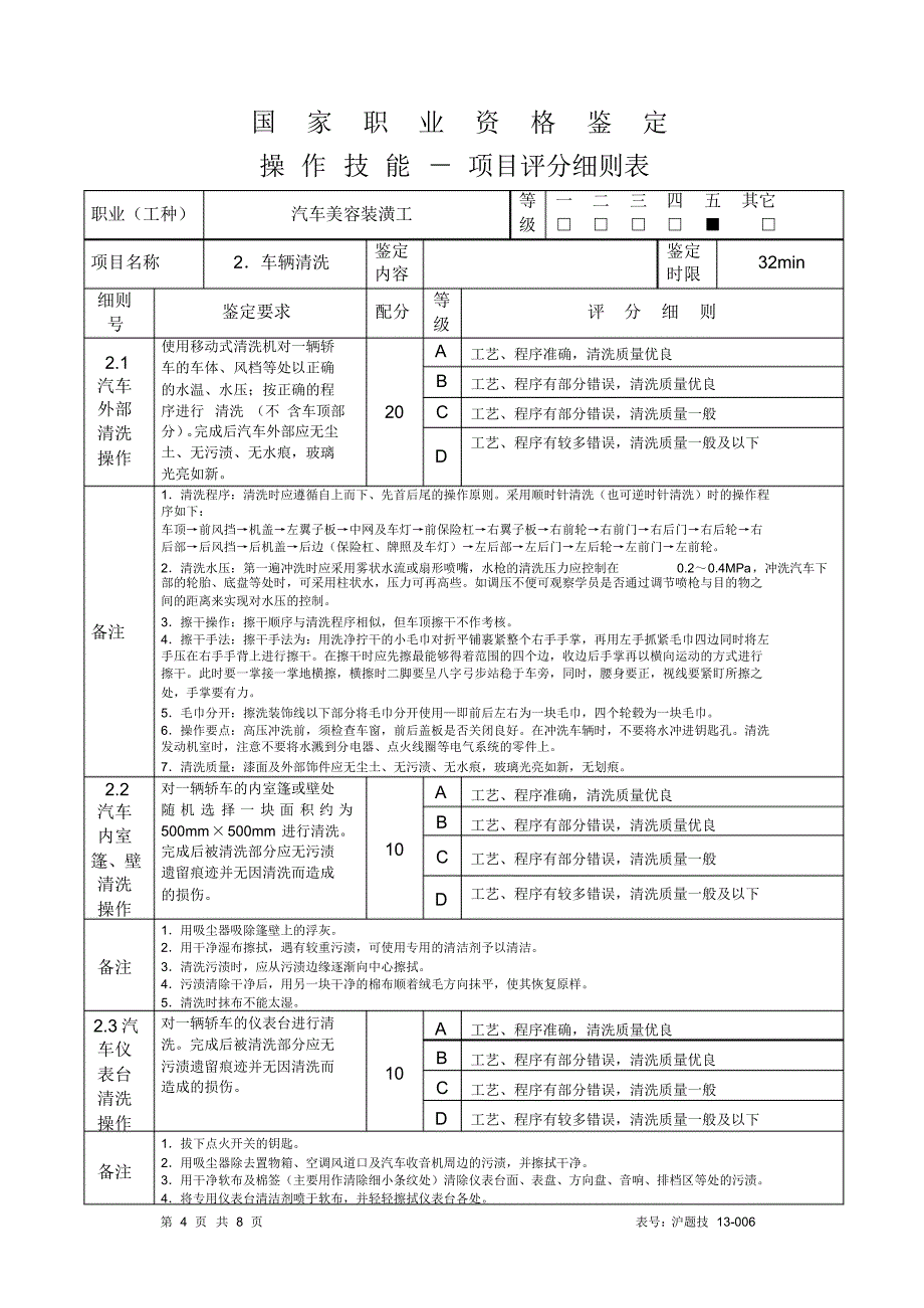 汽车美容装潢工(初级)评分细则_第4页