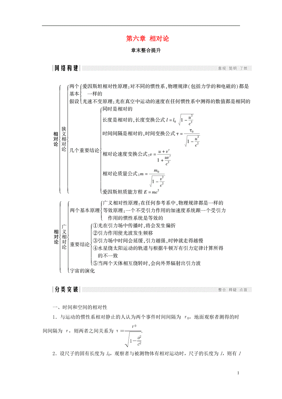 2017_2018学年高中物理第六章相对论章末整合提升学案教科版选修_第1页