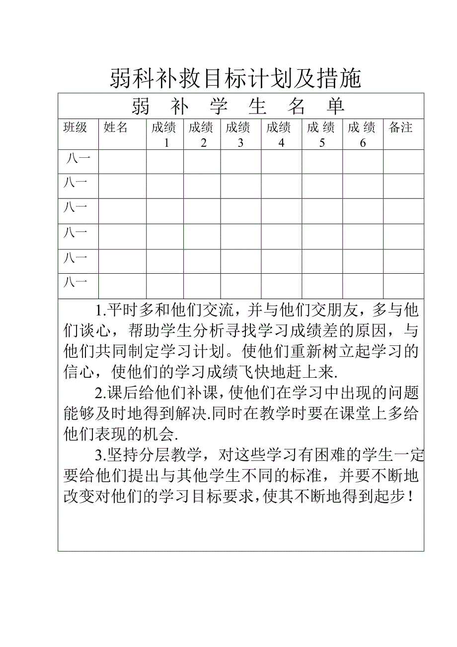 弱科补救目标计划及措施2_第2页