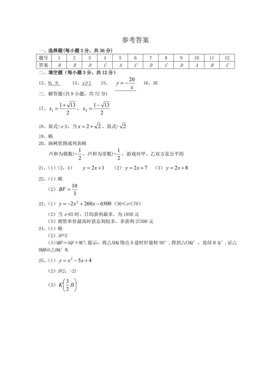 武汉市2009年中考数学模拟试题5(青山1)_第5页