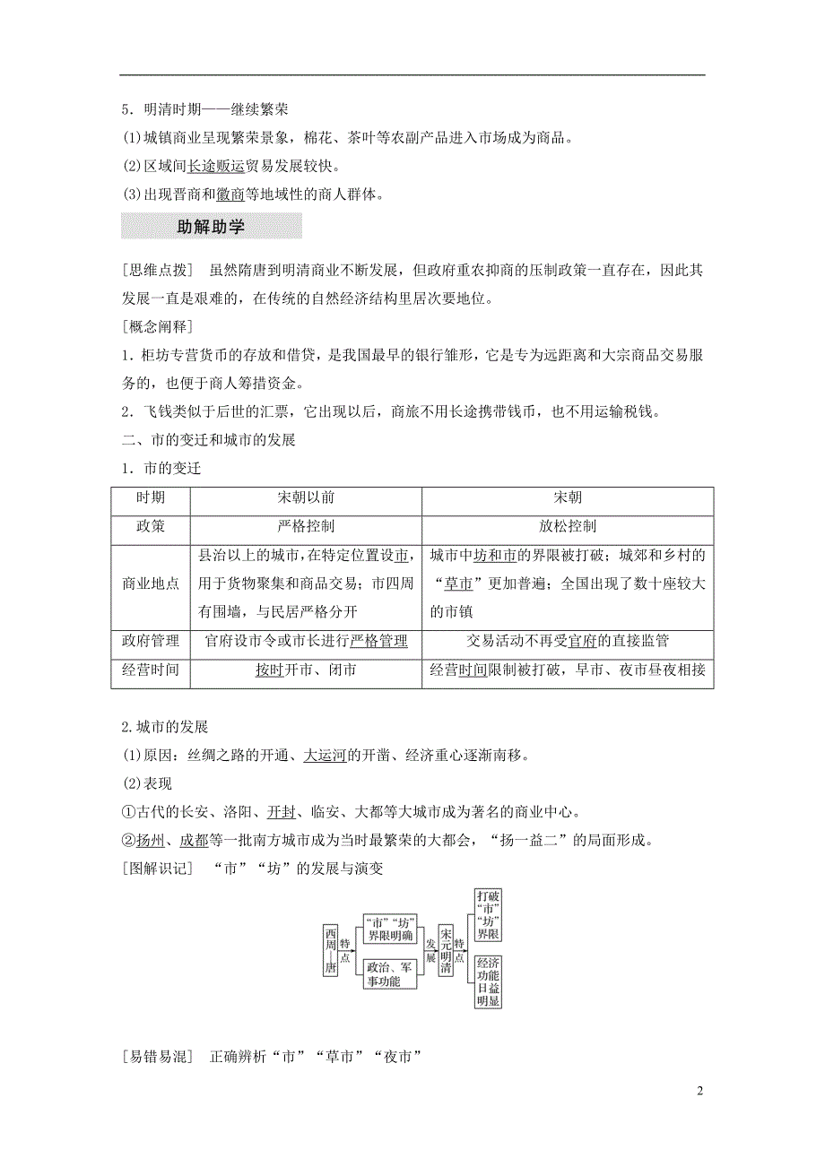 江苏专版2017_2018学年高中历史第一单元古代中国经济的基本结构与特点第3课古代商业的发展学案新人教版必修_第2页