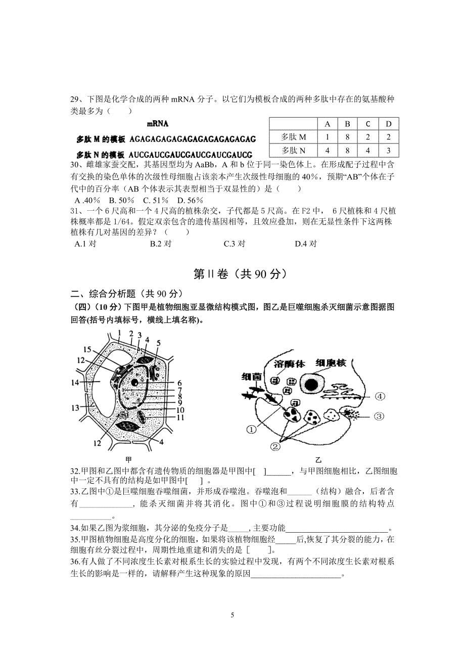 2010学年第二学期高三年级教学质量检(正式1)_第5页