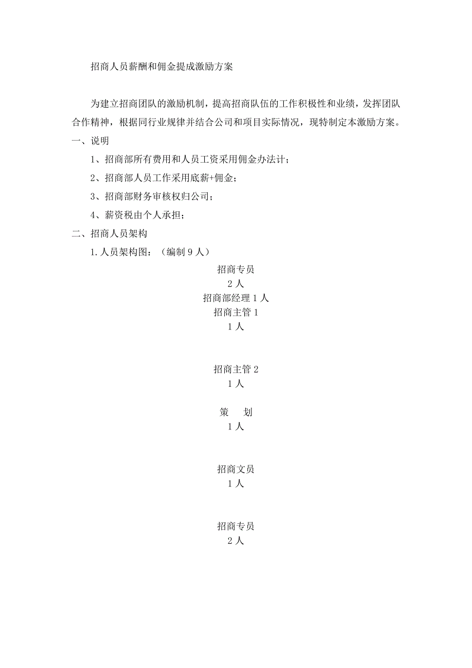 招商人员薪酬和佣金提成激励方案_第1页