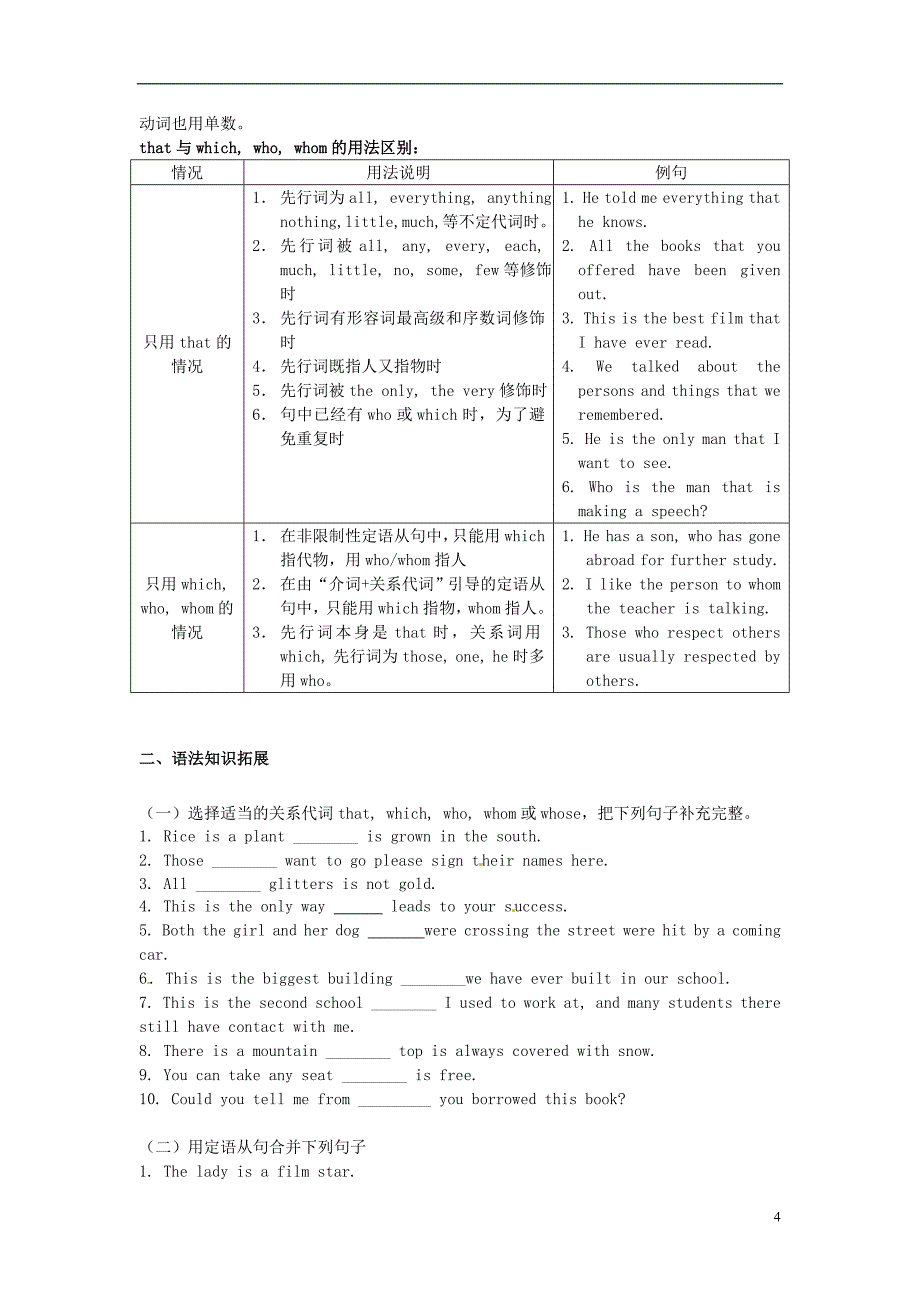 江苏省连云港灌云县第一中学高中英语第一单元定语从句练习题新人教版必修1_第4页