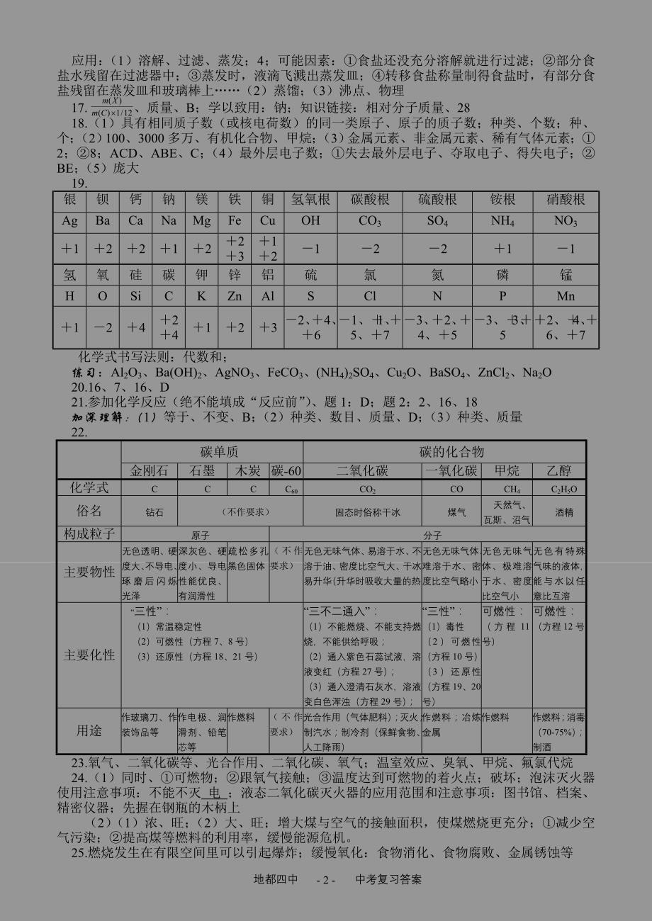 九年化学中考复习资料(人教版)(答案)_第2页