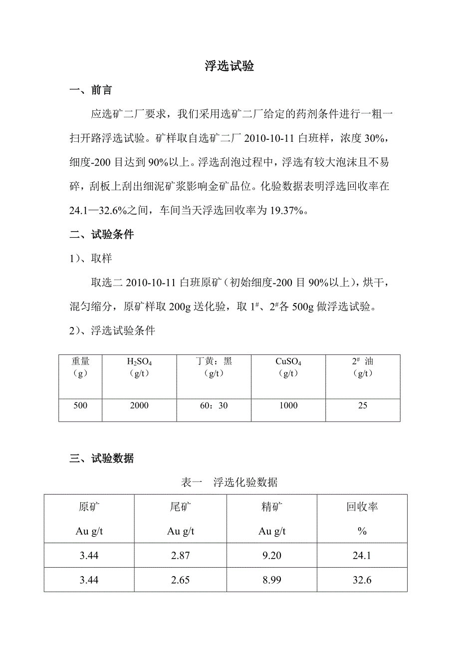 选矿二厂氰渣浮选试验报告_第1页