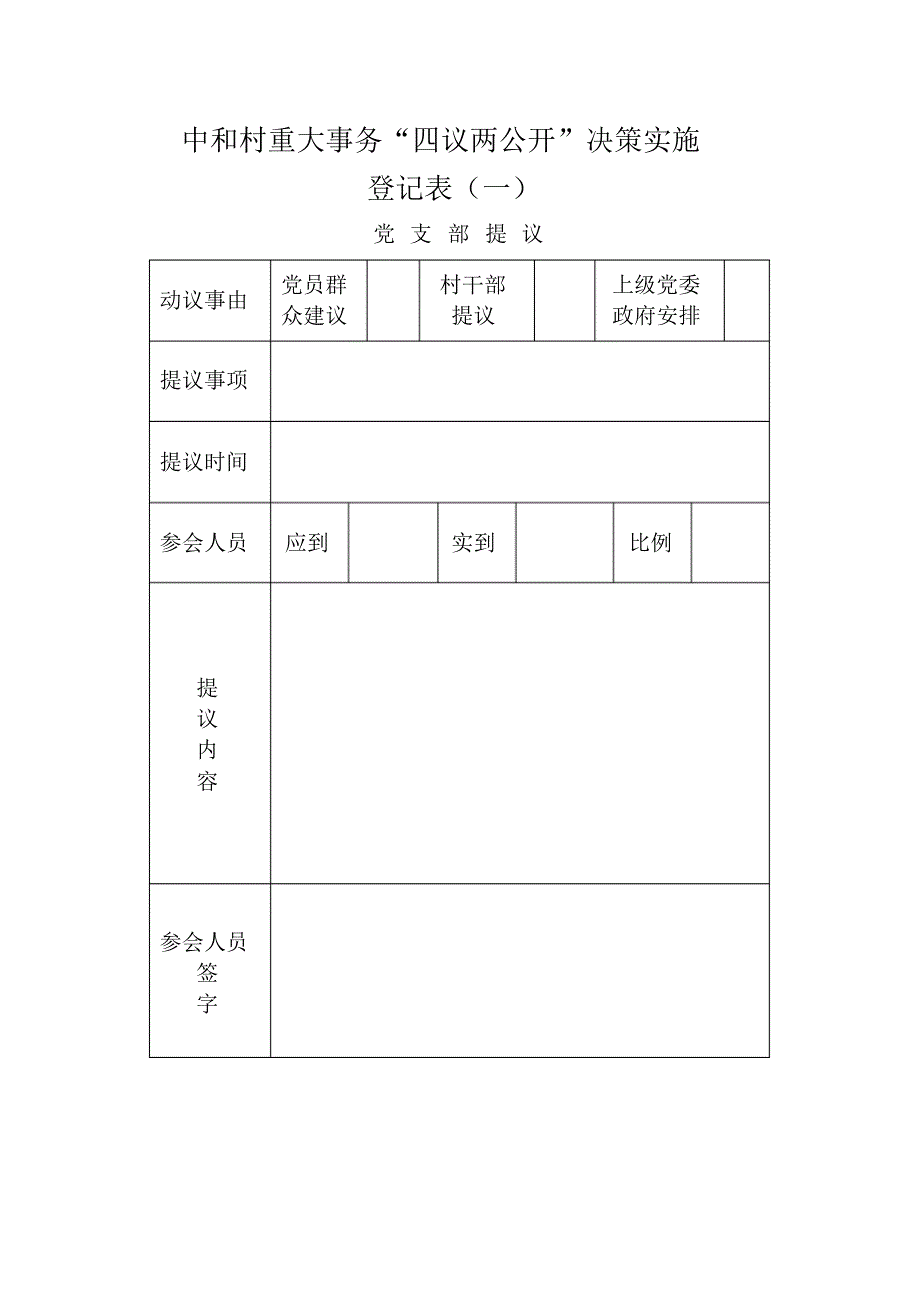 村级重大事务“四议两公开”决策实施登记表(记录本)_第1页