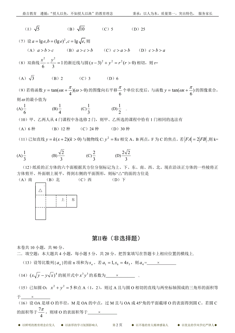 2009年全国高考数学试题――全国卷2(文科)含答案_第2页