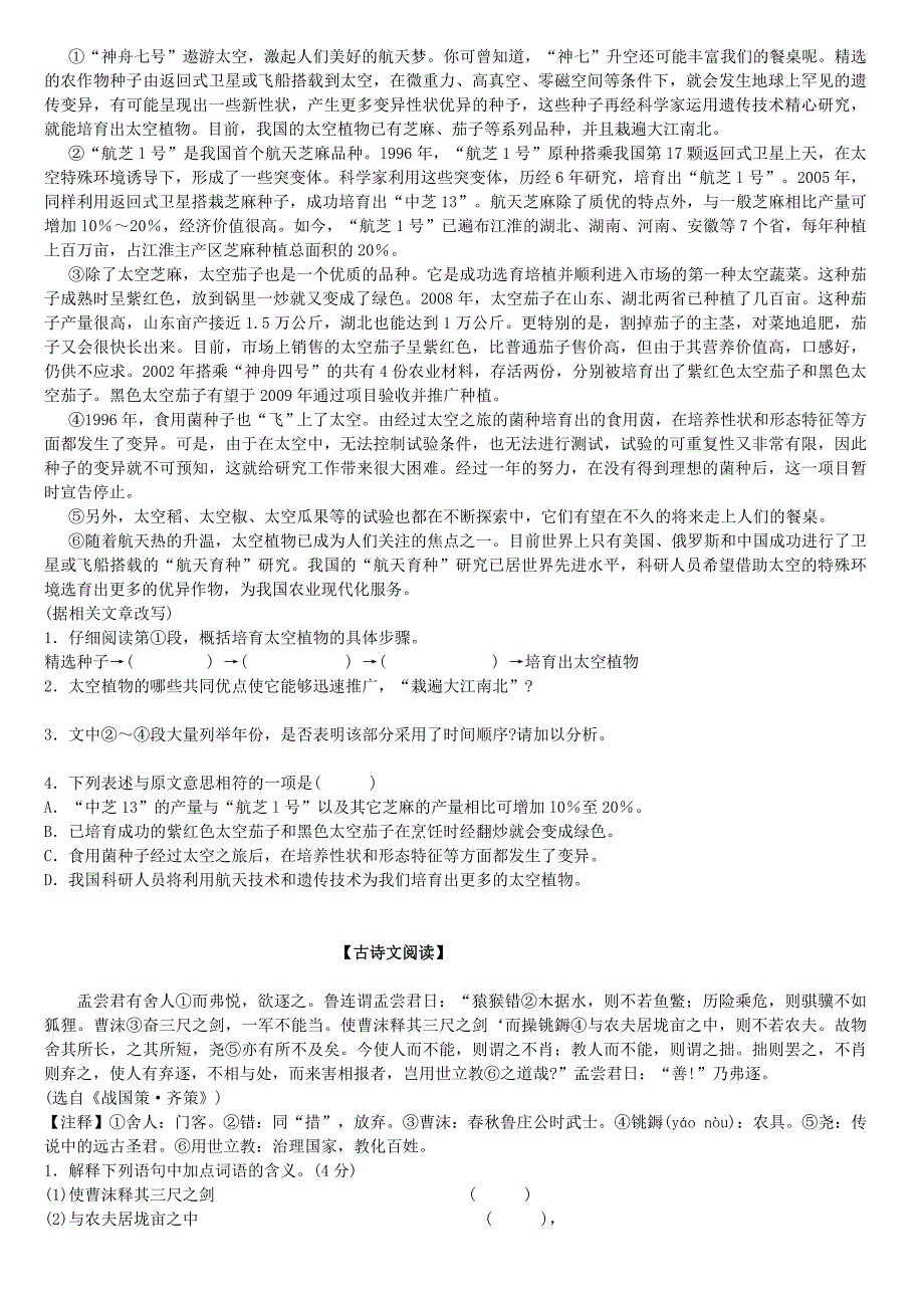 九年级语文中考复习卷带答案_第2页