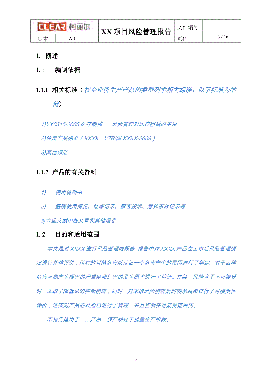 xxx项目风险管理报告(模板)_第3页