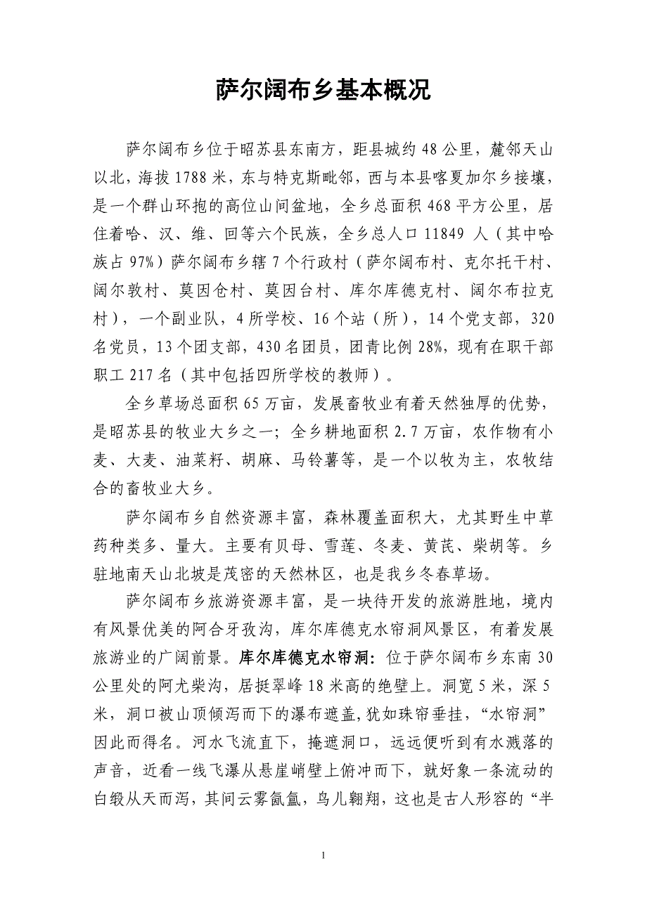 萨尔阔布乡及各村基本概况_第1页