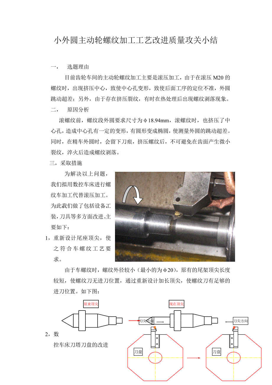 小外圆主动轮螺纹加工工艺改进质量攻关_第1页