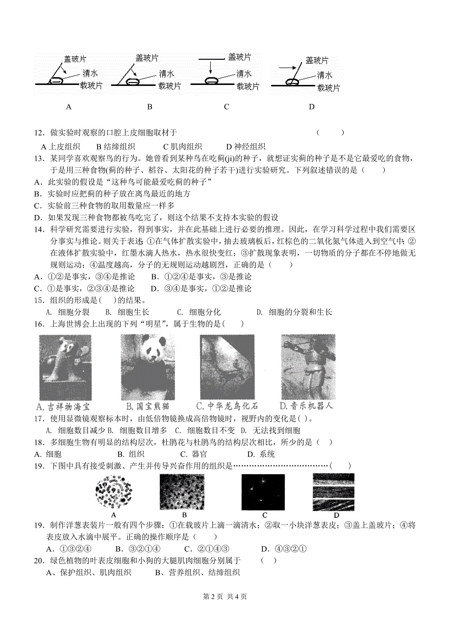 2012年七年级上第二章观察生物检测卷_第2页