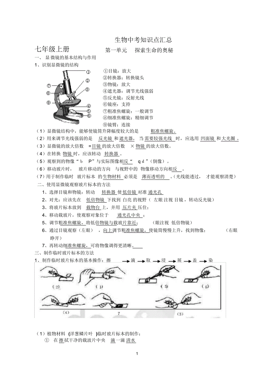 生物中考四本书知识点归纳(人教版)_第1页