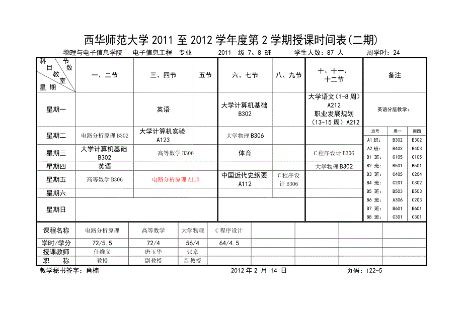 西华师大物理与电子学院--2学期课表_第4页