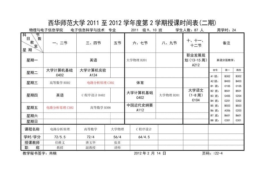 西华师大物理与电子学院--2学期课表_第5页