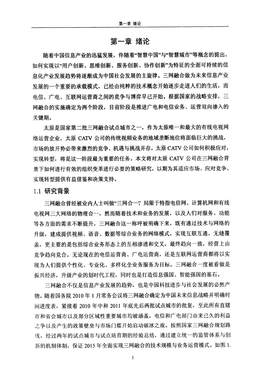 三网融合背景下太原CATV公司组织变革策略研究-new_第1页