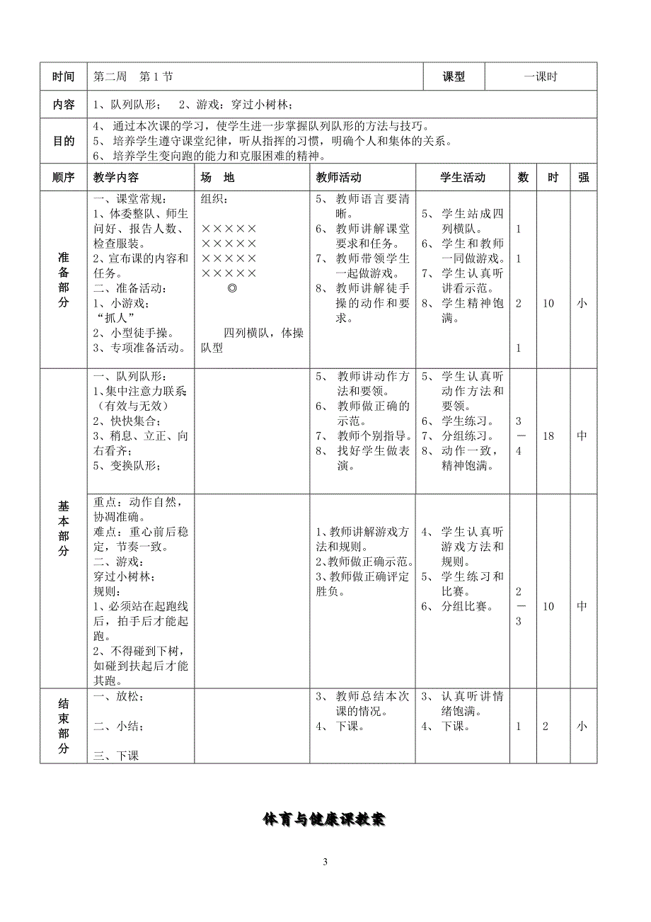 小学三年级《体育与健康》课全套教案_第4页